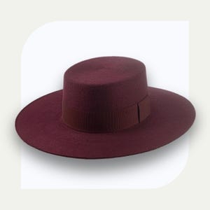 Handmade Burgundy Wool Felt Western Hat | The Mestizo | Flat Brim Flat Crown | Custom Fit Cowboy