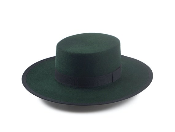 Bolero the EMERALD Green Wool Felt Flat Crown Wide Brim Hat Women