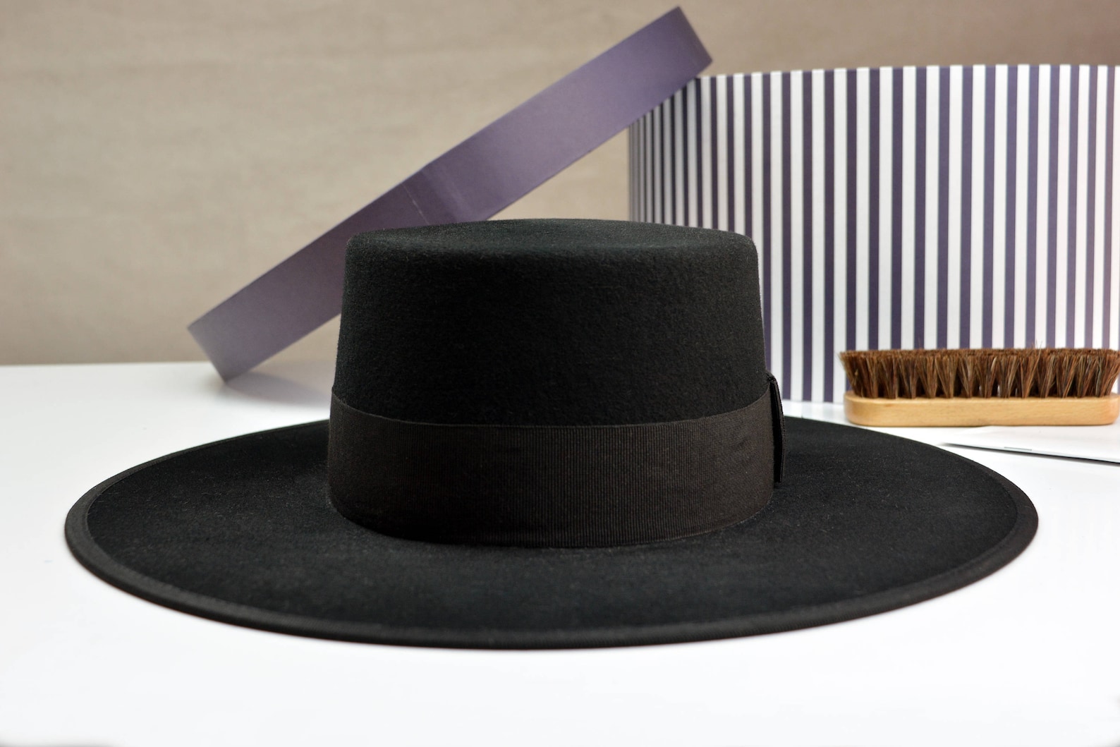 Bolero Hat the BOLERO Black Wool Felt Flat Crown Wide Brim - Etsy