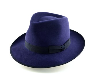 Fedora / The JOURNEYMAN / Navy Blue Beaver Felt Fedora Hat For Men / Mens Fedora Hats / Mens Fur Felt Hat