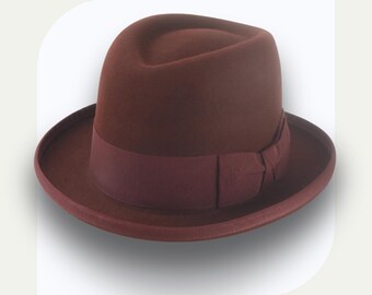 Burgundy Wool Felt Hat: Vintage Black Velvet Flowers, Wide  display picture 2