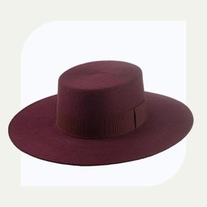 Handmade Burgundy Wool Felt Western Hat | The Mestizo | Flat Brim Flat Crown | Custom Fit Cowboy