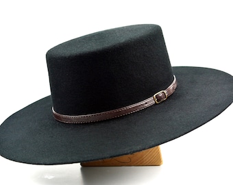 Bolero Hat | The GALLOPER | Black Wool Felt Flat Crown Wide Brim Hat Men Women | Western hats