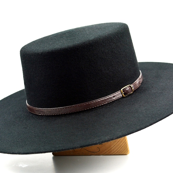 Bolerohoed | De GALLOPER | Zwarte wolvilt platte kroon brede rand hoed mannen vrouwen | Westerse hoeden