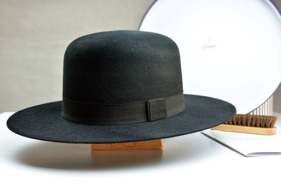 Wide Brim Fedora the BILLY J Black Fur Felt Round Crown Wide Brim