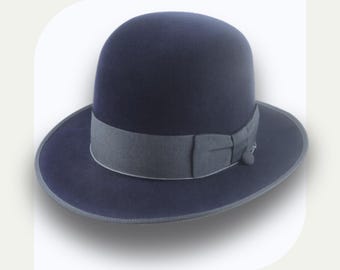 Handmade Navy Blue Suede Fur Felt Open Crown Fedora | The Lounger | Snap Brim | Custom Fit