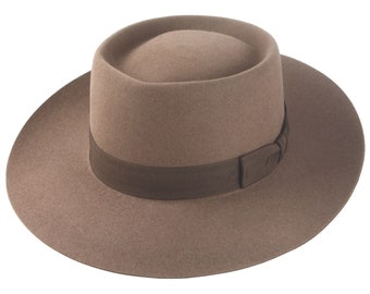 The Oppenheimer: Classic Wide-Brim Porkpie Hat in Premium Beaver Felt