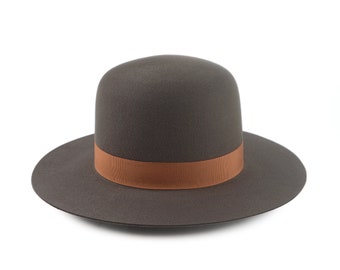 Caribou Grey Fur Felt Fedora – Wide Brim Open Crown Western Hat