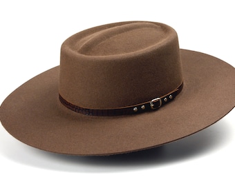 Bolero Mütze | Der GAMBLER | Taupe Braun Hut mit breiter Krempe Männer Frauen | Fell Filz Westernhüte | Mode-Accessoires | Großer Kopf Kleidung | Geschenke