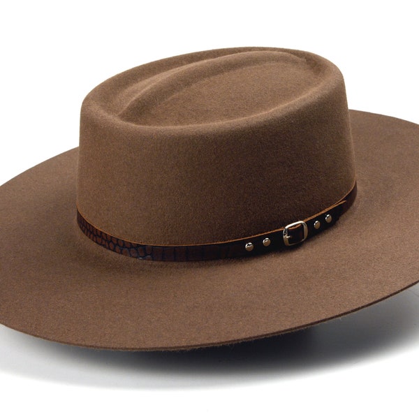 Chapeau boléro | Le JOUEUR | Chapeau à large bord marron taupe homme femme | Chapeaux western en feutre de fourrure | Accessoires de mode | Tenue de grosse tête | Cadeaux