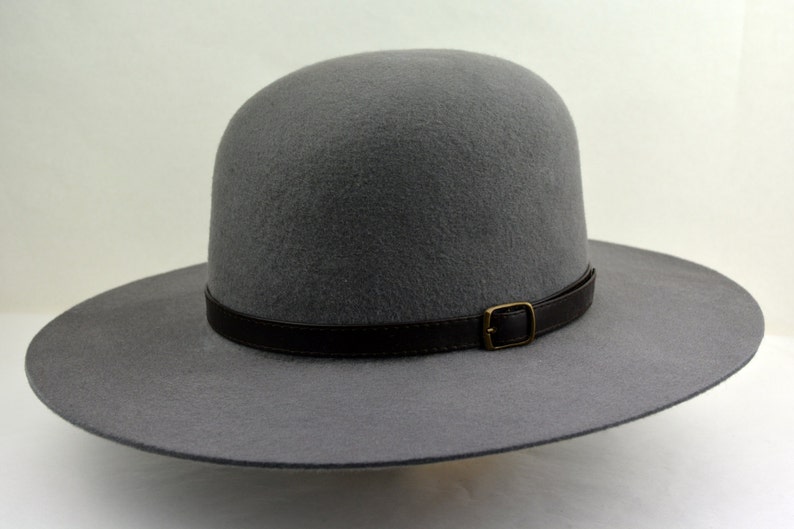 Round Crown Fedora the LIVAJA Pewter Grey Wide Brim Hat Etsy