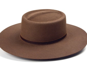 Bolero Hat | The Gambler | Taupe Brown Wide Brim Hat Men Women | Fur Felt Western Hats | Fashion Accessories | Big Head Attire | Gifts