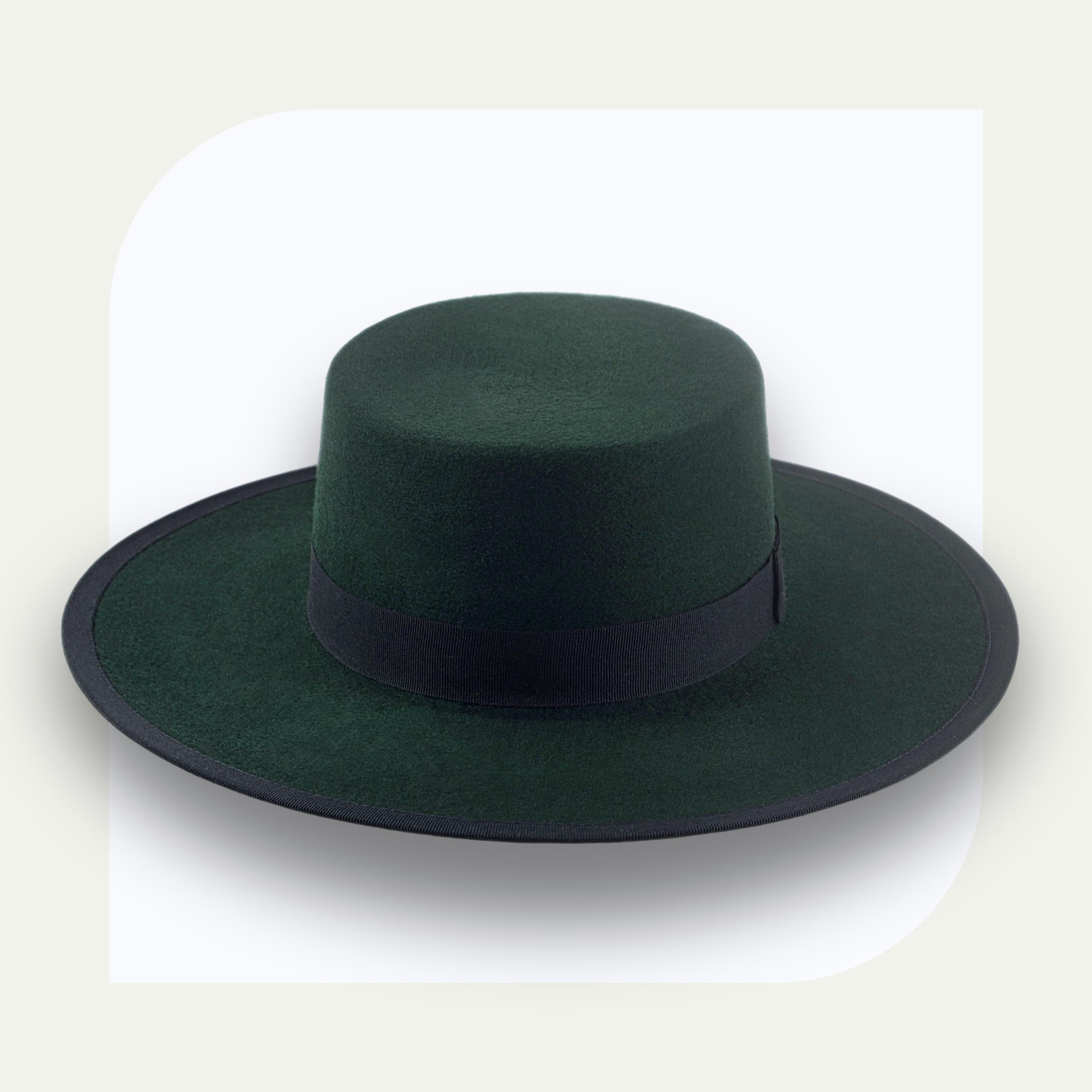 Custom 100% Wool Wide Brim Felt Hat Green with Gold Accents Pyrography and painted wide brim felt hats for sale and  main image 3