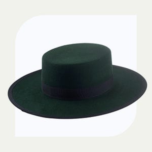 Handmade Emerald Green Wool Felt Flat Top Western Hat | The Bolero | Wide Brim Cowboy