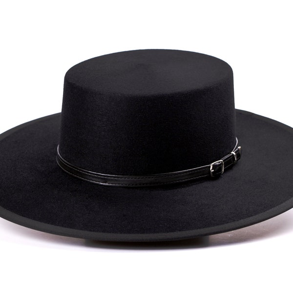 Bolero Hat | The TYCOON | Black Fur Felt Flat Crown Wide Brim Hat Men Women | Western hats