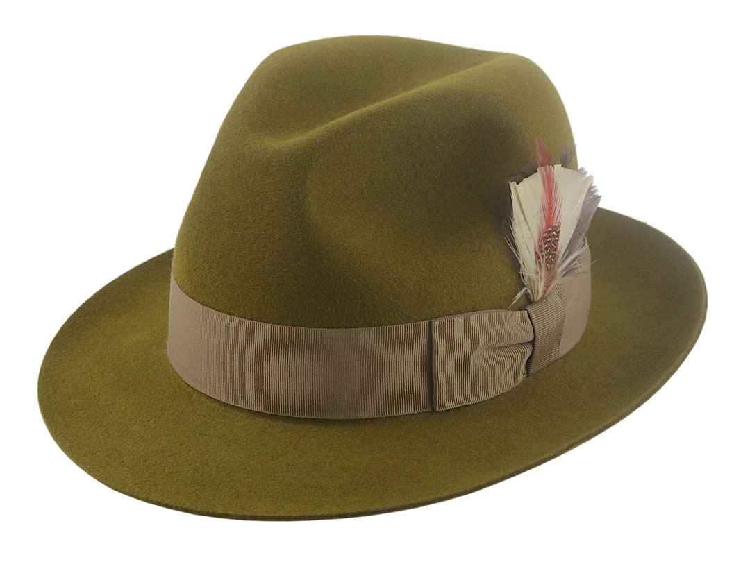 Fedora the PHOENIX Olive Green Fedora Hat for Men Mens Fedora Hats Mens Fur Felt Hat Etsy