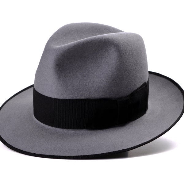 Fedora | L'| OPTMAN Chapeau Fedora gris étain pour hommes | Chapeaux Fedora pour hommes | Chapeau de feutre en fourrure pour homme