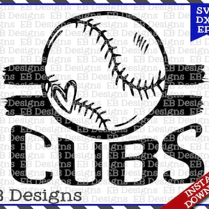 Cubs Baseball Sketch SVG DXF EPS Silhueta Cameo Cricut Beisebol Arquivo de corte de vinil Vetor de beisebol
