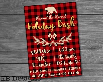 Flannel Christmas Holiday Bash Invitation