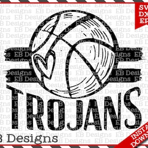 Trojans Basketball Trojan Basketball Sketch SVG DXF EPS Silhouette Cameo Cricut Basketball Vinyl Cut File Basketball Vector