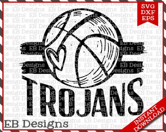 Trojans Basketball Trojan Basketball Sketch SVG DXF EPS Silhouette Cameo Cricut Basketball Vinyl Cut File Basketball Vector
