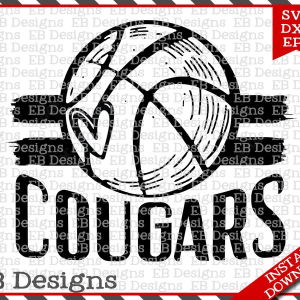 Cougars Basketball SVG PNG EPS Silhouette Cameo Cricut Basketball Vinyl Cut File Basketball Vector