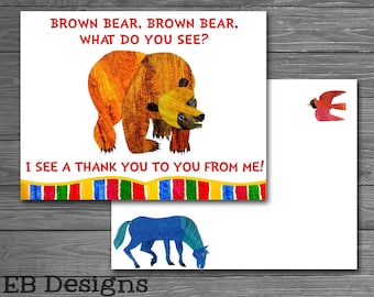 Brown Bear Thank You Hang Tag, Brown Bear Birthday, Brown Bear Party ...