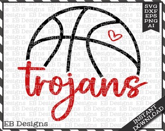 Trojans Basketball (svg, dxf, eps, ai, png) Silhouette Cameo Cricut Basketball Vinyl Cut File Basketball Vector