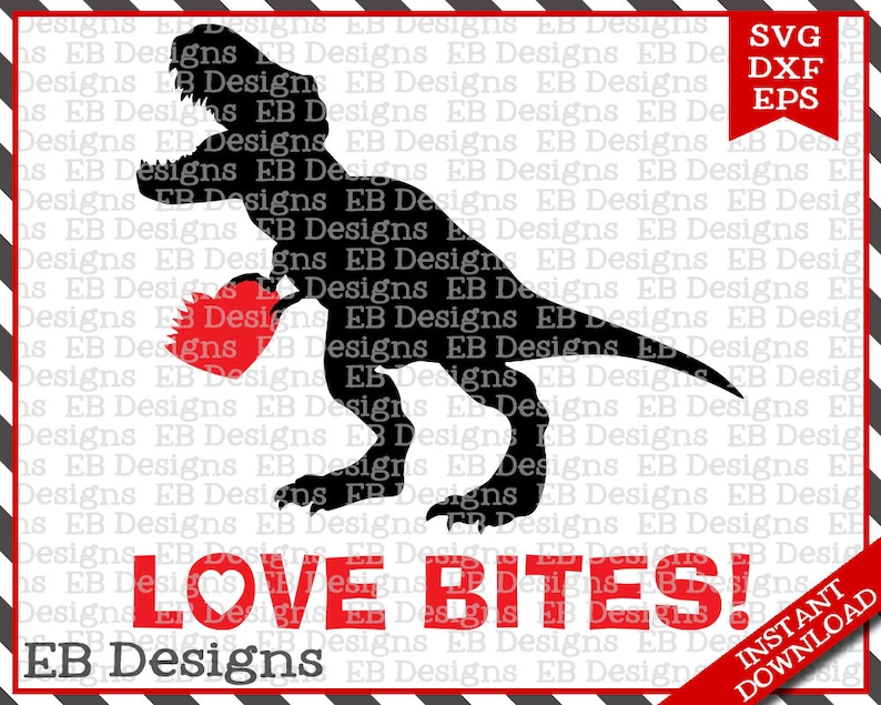 Love Bites Dino Valentine Cut File SVG EPS and DXF | Etsy