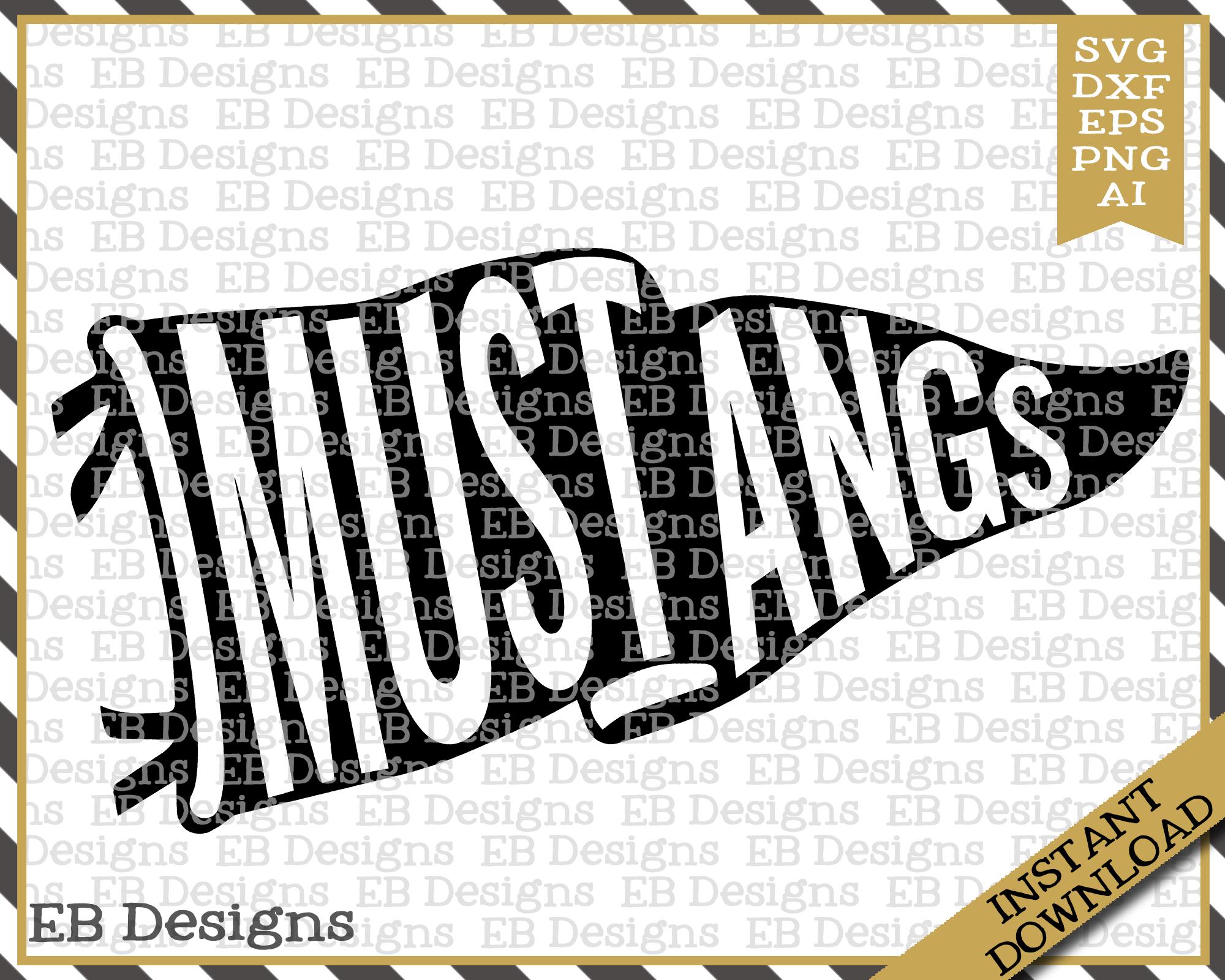 Mustangs Pennant Mascot Pennant SVG DXF EPS Silhouette Cameo Cricut Vinyl Cut File