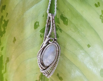 Small Sterling Silver Wire Wrap Pendant with Moonstone