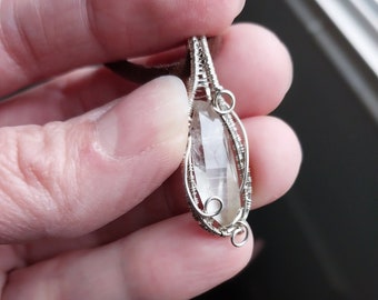 Tiny Etched Lemurian Seed Quartz Point Sterling Silver Small Wire Wrap Pendant  / quartz crystal necklace / heady wirewrap / new age pendant
