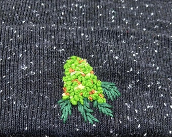 Hand Embroidered Marijuana Bud Beanie Hat / stoner accessories / nug hat weed bud beanie / 420 gifts / adult size average fit beanie hat