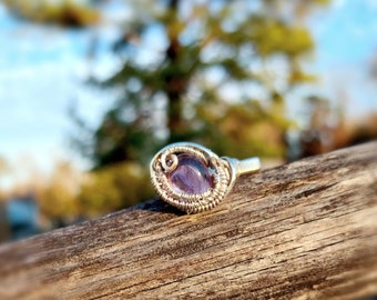 Amethyst in Sterling Silver Size 9 1/2 Handcrafted Wire Wrap Ring