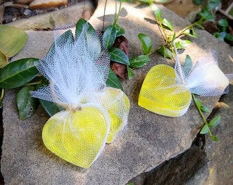 25 Decorative Rustic Lemon and Lavender Heart Shaped Mini Soap Favors for Weddings or Shower Style Events / mini soap / guest soap soap
