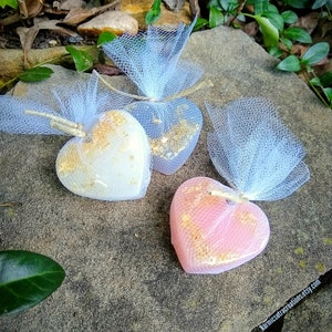 100 Assorted Vanilla Strawberry and Lavender Oatmeal Heart Shaped Mini Soap Favors for guests , Weddings , Showers , Bridal Events , ect