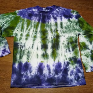 Long Sleeve Green and Purple Tie Dye Shirt Adult Unisex Size 2XL