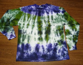 Long Sleeve Green and Purple Tie Dye Shirt Adult Unisex Size 2XL