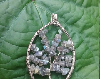 Labradorite and Sterling Silver Wire Wrap Gemstone Tree of Life Pendant / Sterling Silver Gemstone Tree Pendant / OOAK Tree of Life / chakra