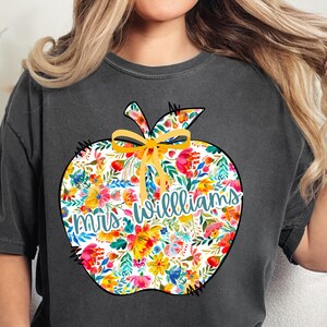 Floral Teacher Name Shirt: Personalized Comfort Colors T-Shirt
