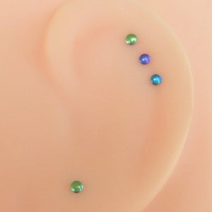 Tiny Stud Post Earrings, Niobium Relief Studs in Green, Purple, or Teal; Single or Pair, 2mm Nickel Free Studs - Lobes, Cartilage