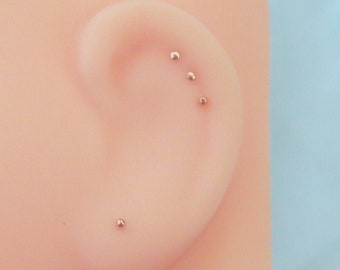 14k Rose Gold Filled Teeny Tiny Flat or Ball Stud Earrings - Super Thin Post Earlobe or Cartilage Earring - Made in USA