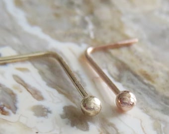 Solid 14k Rose Gold or Yellow Gold Ball Nose Stud, Small Ball Nose Ring, Solid Gold Super Thin 24 GAUGE Post - 100% Made in the USA