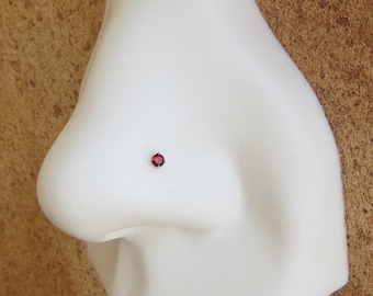 Small, 2mm Ruby Red Nose Stud, Sterling Silver Red Nose Ring, Cubic Zirconia Gemstone Nose Ring, 21g Post