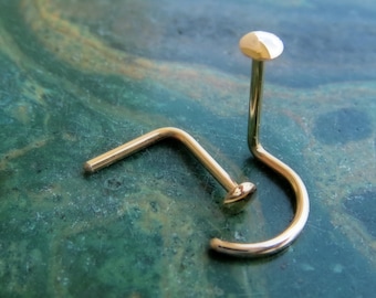 Gold Nose Stud - Small, 14k Gold Filled Nose Ring, 22g Gold Nose Screw, L-Bend, Straight, or Fishtail - 100% Made in the USA