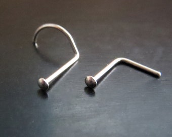 14k White Gold Nose Stud, TEENY TINY Flat Nose Ring, Screw or L Bend - Solid White Gold, Super Thin 24 Gauge Post - 100% Made in USA