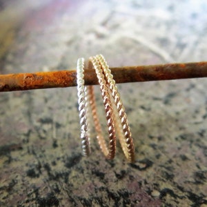 Set of Two Twisted Hoops, Mix and Match: Sterling Silver, Yellow or Rose-Gold-Filled, Great For Cartilage, Lobe, 22 Gauge (Thin) Nose Hoop