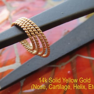 14k Gold Twisted Hoop, 21g Nose Ring, Septum Hoop, Cartilage Earring