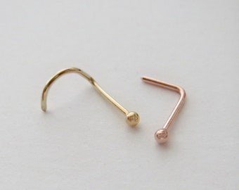 Tiny Gold Nose Stud, 14K Yellow or Rose-Gold-Filled Ball Nose Screw, L-Bend, Straight, or Fishtail - 22 Gauge CUSTOMIZABLE POST