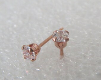 Rose Gold Filled CZ Studs; Small, Cubic Zirconia Earrings, Cartilage Jewelry; Perfect Gift for Bridesmaids!